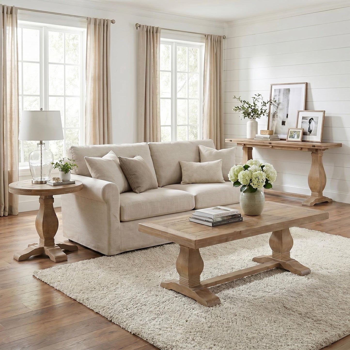 Martin Svensson Home Napa Solid Wood Pedestal Flip-Top Sofa Console Table, Driftwood