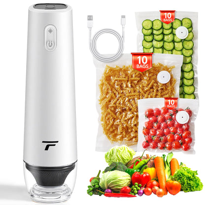 Vacuum sealer for food, Chef’s Design to Preserve Freshness, Compact Handheld Vacuum Sealer with 30 Reusable Bags, Professional-Grade for Food Storage Savers, Pebble