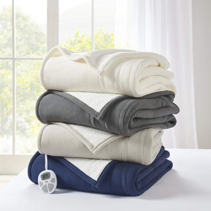 Serta Heated Blanket - Reversible Fleece to Sherpa Electric Blanket, Fast Heating, Auto Shut Off Timer, Multi Heat Setting, ETL Certified, Machine Washable, Grey Full 84"x 77"