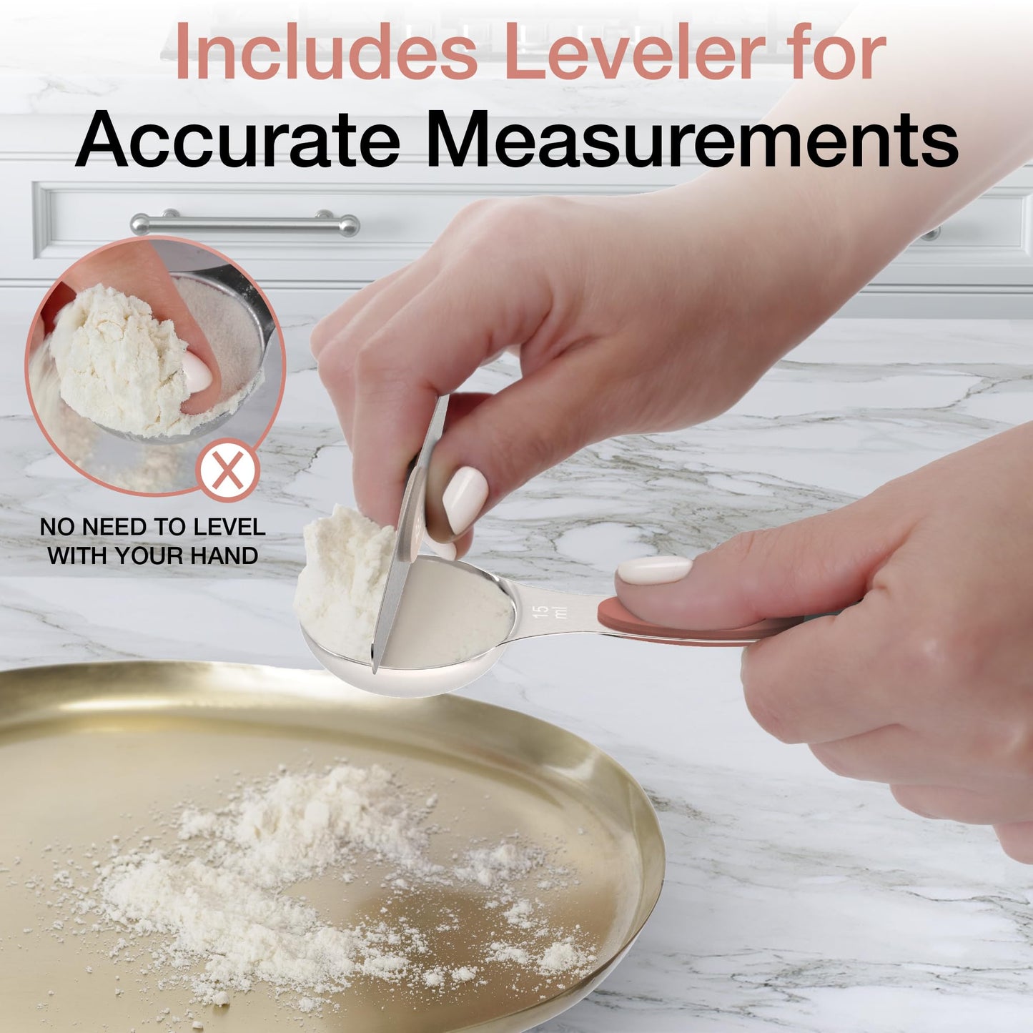 CuttleLab Magnetic Measuring Spoons Set - Stainless Steel, Double Ended, Stackable & Nested Design for Dry and Liquid Ingredients, Ideal for Spice Jars, 9-Piece Set with Leveler (Country Chic)