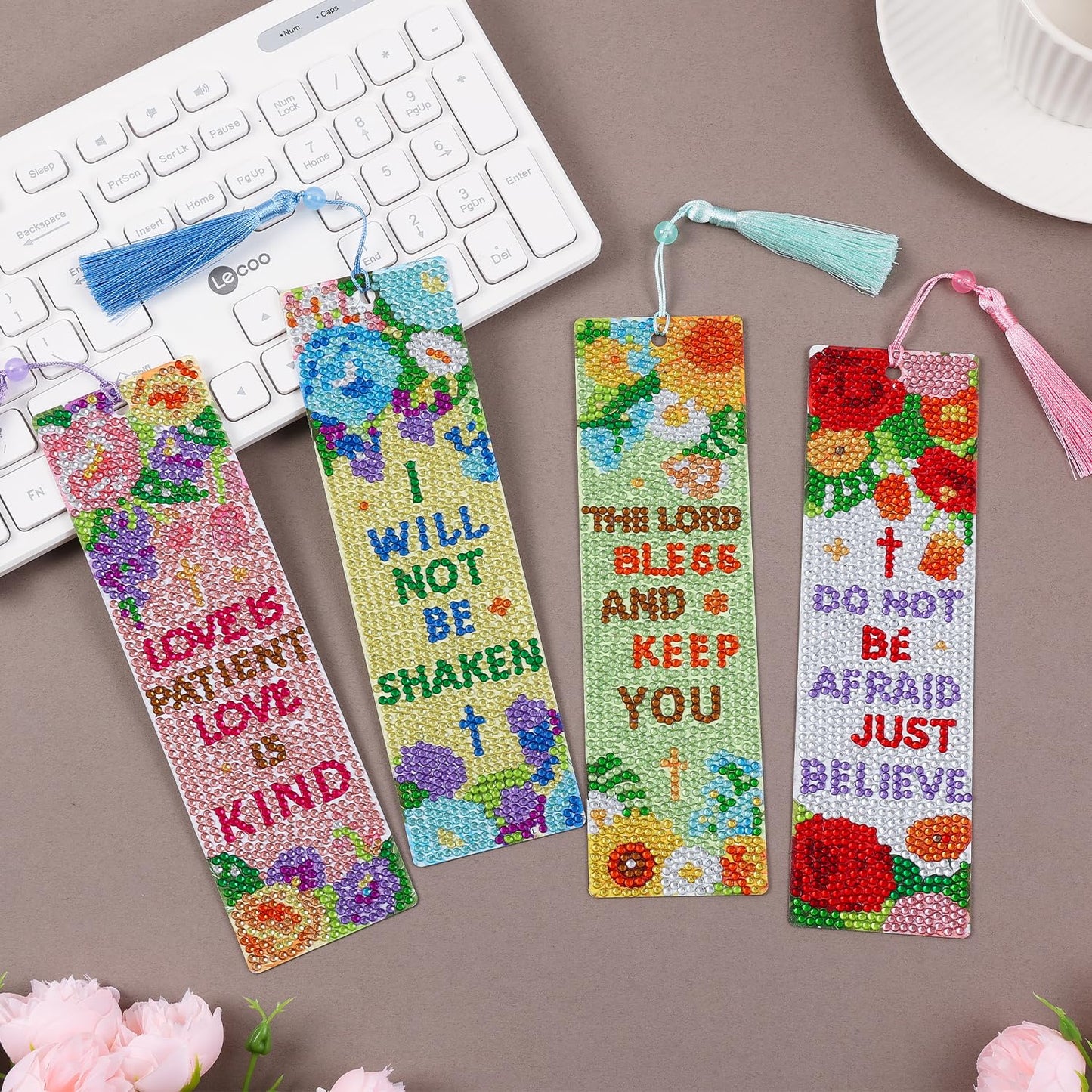 4 Pcs Flower Diamond Painting Bookmark for Books, Journals, Planners｜DIY Diamond Art Kits for Reading Women & Men｜Beautiful Book Marks Gifts for Book Lovers｜Reading Accessories for Adults & Kids