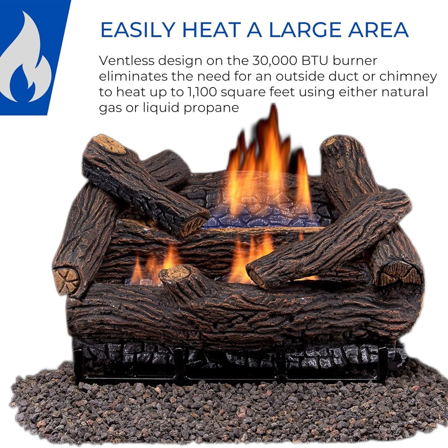 Duluth Forge DLS-18R-2 Dual Fuel Ventless Fireplace Logs Set with Remote Control, Use with Natural Gas or Liquid Propane, 30000 BTU, Heats up to 1000 Sq. Ft, Stacked Red Oak, 18 Inches