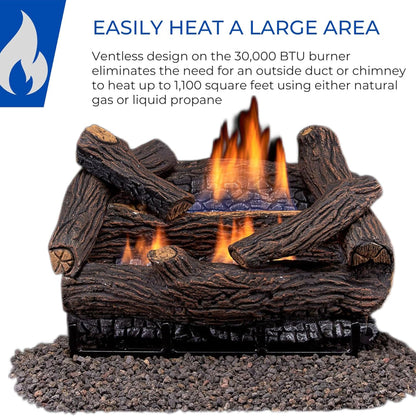 Duluth Forge DLS-18R-2 Dual Fuel Ventless Fireplace Logs Set with Remote Control, Use with Natural Gas or Liquid Propane, 30000 BTU, Heats up to 1000 Sq. Ft, Stacked Red Oak, 18 Inches