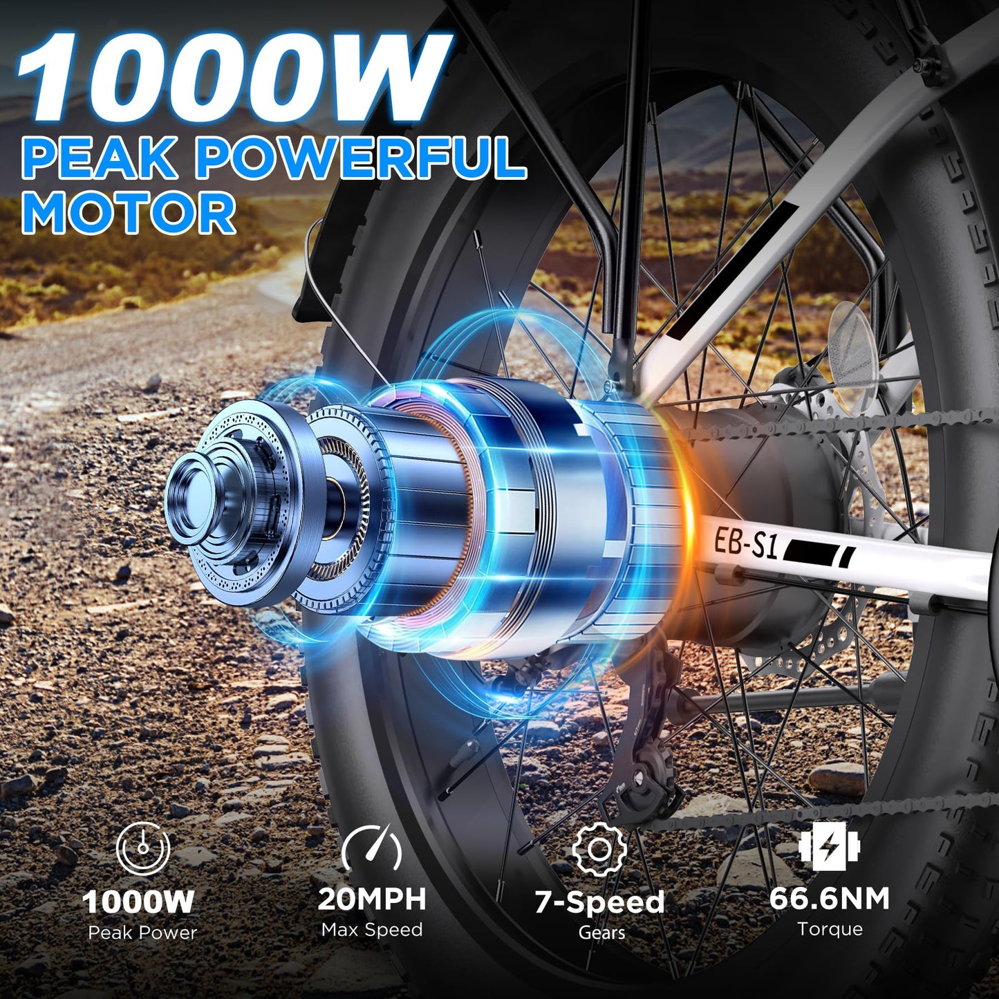 Funhang Electric Bike for Adults, 1000W Peak Ebike, 20MPH 60Miles Electric Mountain Bike, 26" Fat Tire Electric Bicycle with 48V 13AH Battery, Front Suspension,7 Speed, Rear Rack, UL 2849 Certified