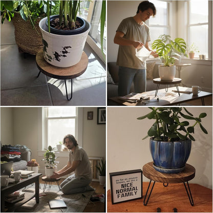 8'' 5-10 Inch Wood Plant Stand Indoor Outdoor, Wooden Planter Stands Fit Pot, Plant Stool Flower Pot Stand Gardening
