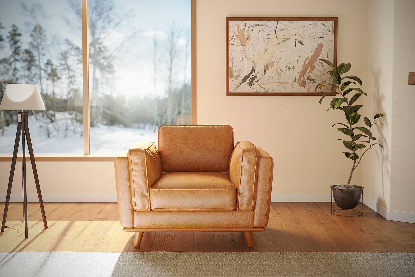 Valencia Artisan Full Leather Accent Chair 41.5” | Pure Full Italian Nappa Leather Chair, Solid Wood Accent, Ultimate Comfort, Cognac Tan