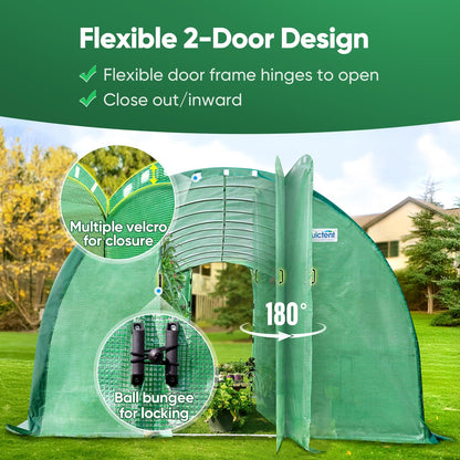 Quictent 25x10x6.6 FT Premium Greenhouse for Outdoors with 2 Door Frames, Reinforced Top Structure & Cover, Large Heavy Duty Walk-in Tunnel Hoop Green House for Garden Backyard Flower Winter, Green