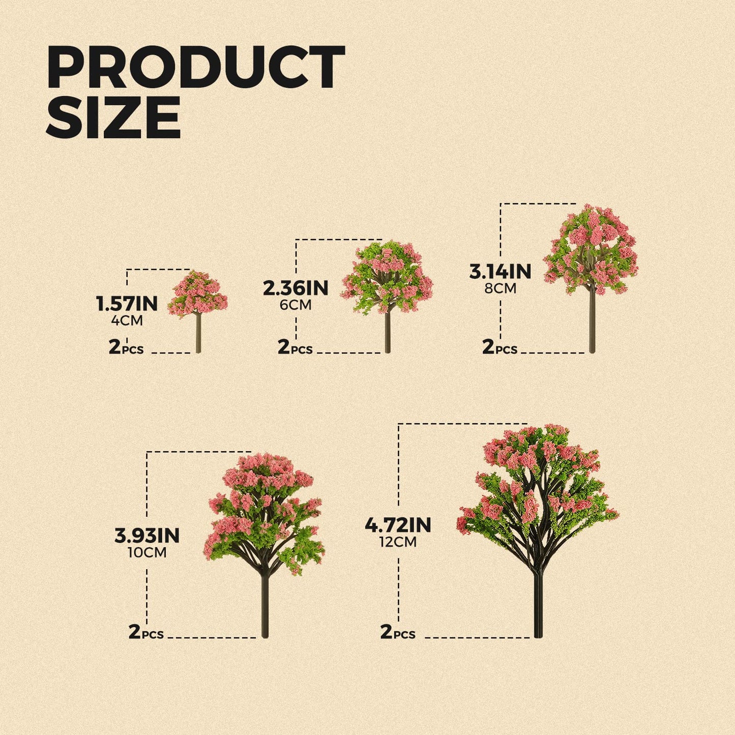 Yetaha 10 Pcs Pink Flower Model Trees, Miniature Fairy Garden Tree Plants Ornament Mini Artificial Flower Tree for Architecture Model Railway Train Scenery Moss Bonsai Micro Landscape Dollhouse Decor