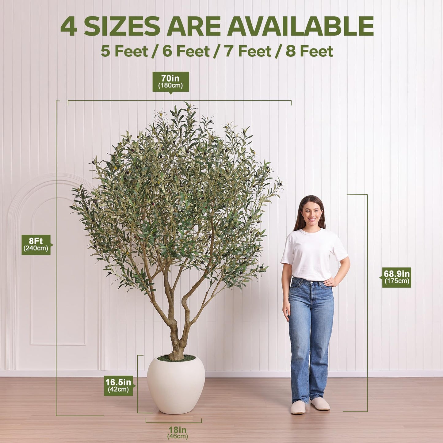 VeriNatural Artificial Olive Tree 8FT Faux Plant Home Decor - Large White Pot with Lifelike Silk Leaves, UV Resistant & No Maintenance - Indoor Outdoor Fake Tree for Modern Office Living Room,VN206