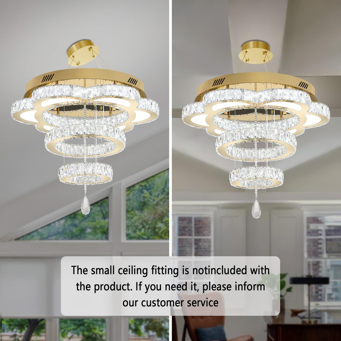 ykolupty W24 Modern Crystal Gold Chandelier for Living Room Dining Room,Bedroom, Entrance Ceiling Light Lamparas de techo LED Dimmable 2700K-6000K