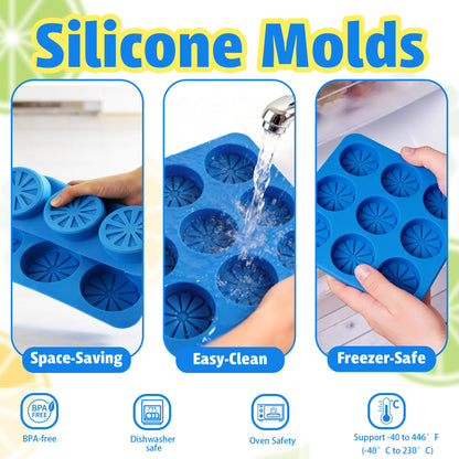 Sidosir 2Pcs Lemon Ice Chocolate Silicone Molds, 9 Cavity Non-Sticking Fruit Shaped Silicone Ice Molds for Making Chocolate Cupcake and Jelly, 3D Ice Lemon Mold for Daily Baking, Ice and Candy Making