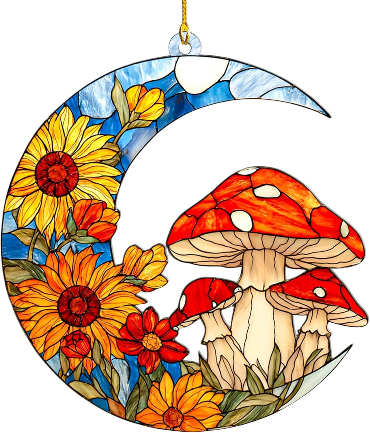 2D Flat Faux Stained Glass Mushroom Acrylic Ornament, Mushroom Ornaments for Christmas Tree, Mushroom Gifts for Women