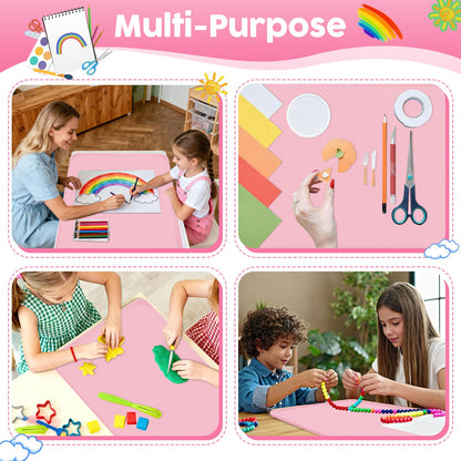 Silicone Art Mat for Crafts, Large 24x19.5 Inch Silicone Painting Mat & Craft Mat with Raised Edges for Artists, Jewelry Making, Playdough, Activities,Pink