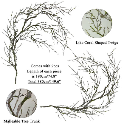 74.8inch Long Malleable Black Halloween Tree Weeping Branches Twigs Greenery Garland Hanging Moss Faux Ghost Grape Vine for Haunted Forest Outdoor Mantel Fireplace Porch Arch Stairway Yules Decor (2)