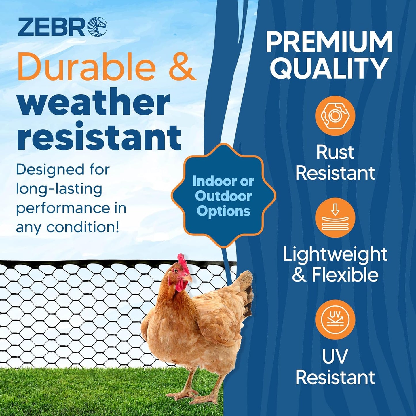 ZEBRO 3' 25' Plastic Chicken Wire Fence Lightweight Poultry Netting & Garden Fence for Chicken Coops, Pet Enclosures