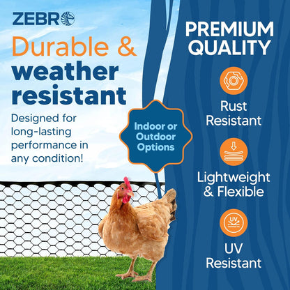 ZEBRO 3' 25' Plastic Chicken Wire Fence Lightweight Poultry Netting & Garden Fence for Chicken Coops, Pet Enclosures