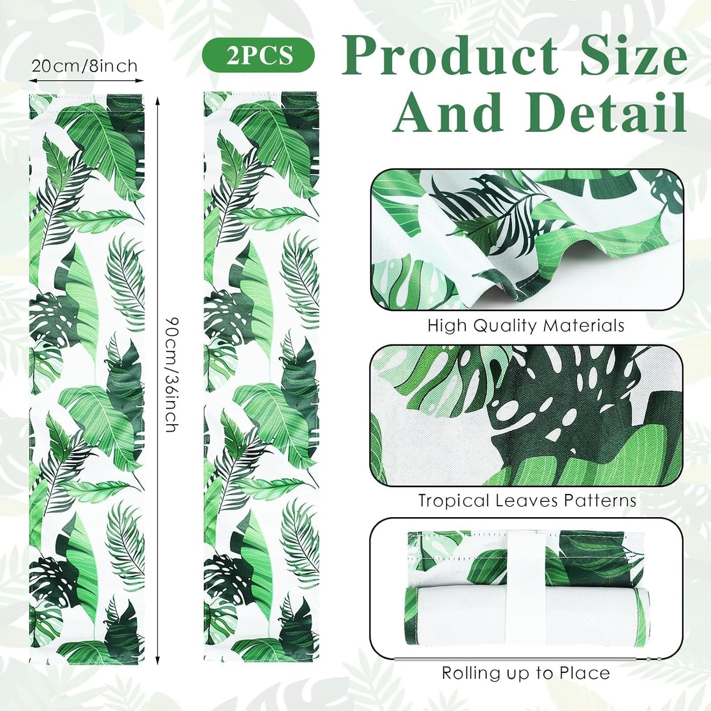 2 Pcs Blackout Window Shades for Classroom, 8 x 36 Inches Tropical Leaves Patterns Side Door Window Curtain