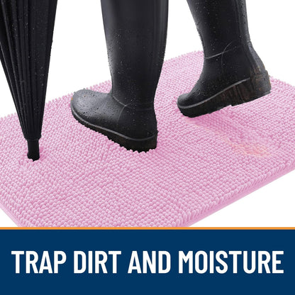 OLANLY Dog Door Mat - Absorbent Non-Slip Mud Mat for Indoor Use | Quick Dry Chenille, 50x30, Pink