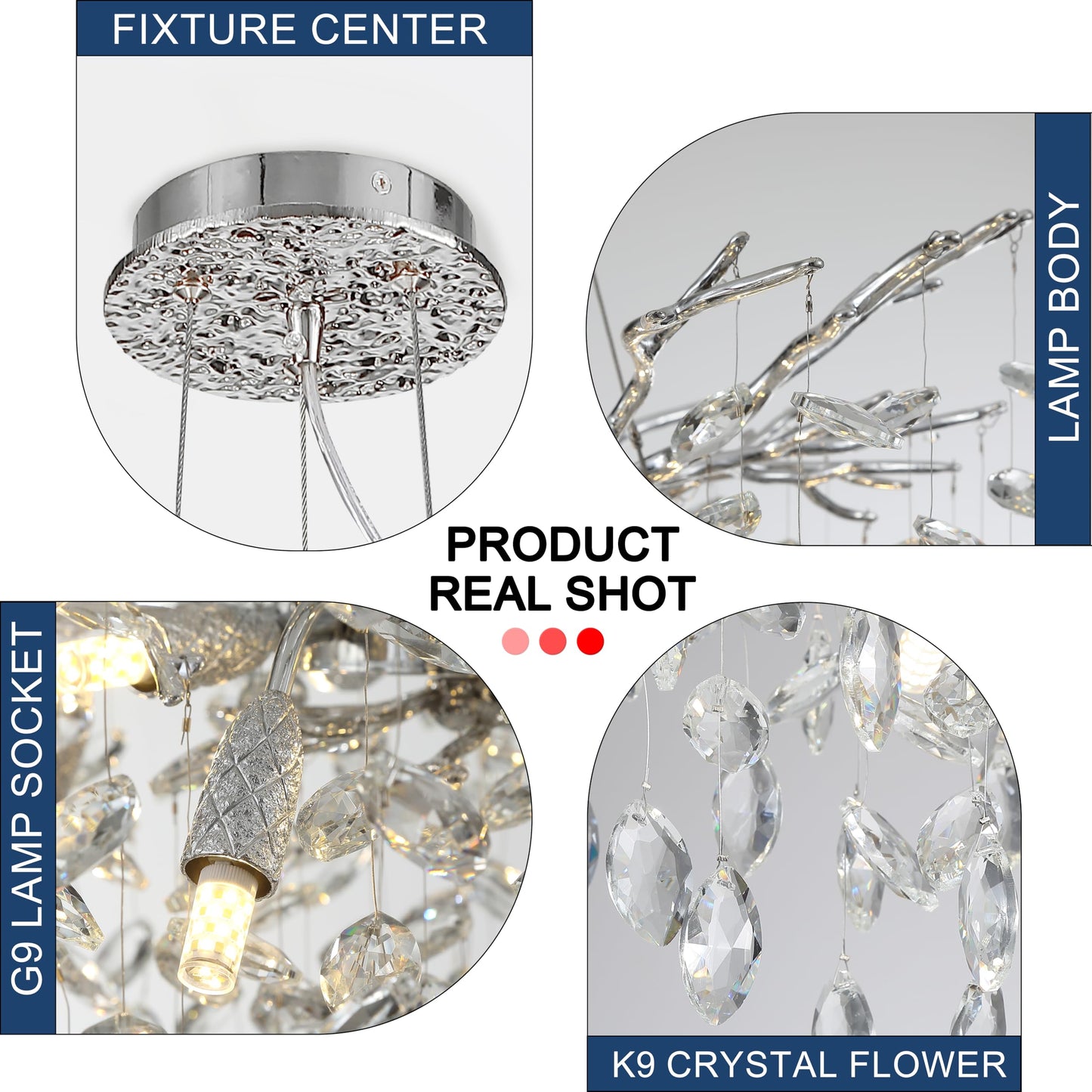 KVTOEP Modern Crystal Tree Branches Chandelier, 30in Silver 10 Lights Large Ceiling Hanging Light for Dining Room, Round Raindrop Pendant Light Fixture