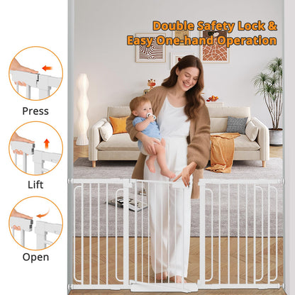 Extra Wide Baby Gate with Door 70-85.7 Inch Pressure Mounted, Auto Close Child Baby Gates for Doorways No Drill, Walk Through Dog Gate Indoor for The House, White