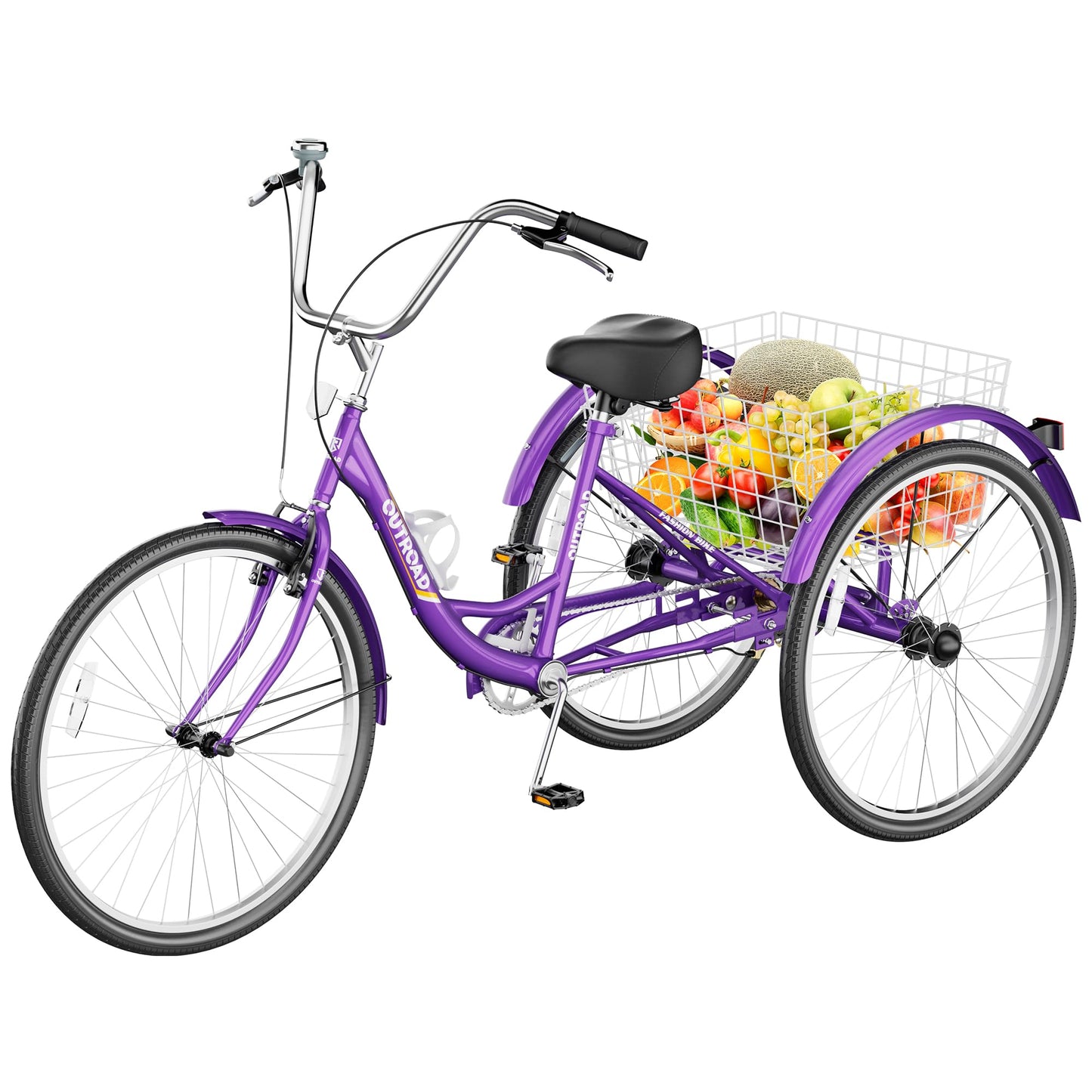 Max4out Adult Tricycle with Large Basket 24/26 Inch, Stable 3-Wheel Cruise Bicycle for Shopping, Beach and City Trike Perfect for Men, Women, Seniors, 26 Purple