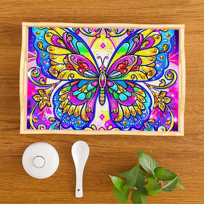 Leatrice Butterfly Diamond Art Kits for Adults Diamond Painting Serving Trays Wood Tray with Handle Big Gem Art DIY Crafts for Beginners Women in Party Kitchen Decor 7.8x11.8 Inches