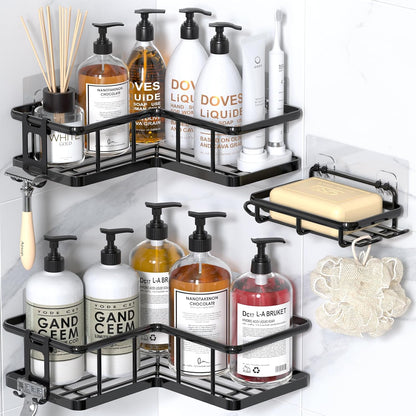 YASONIC Shower Caddy Corner - 3-Pack Rustproof Stainless Steel Shelves with Soap Holder | Black