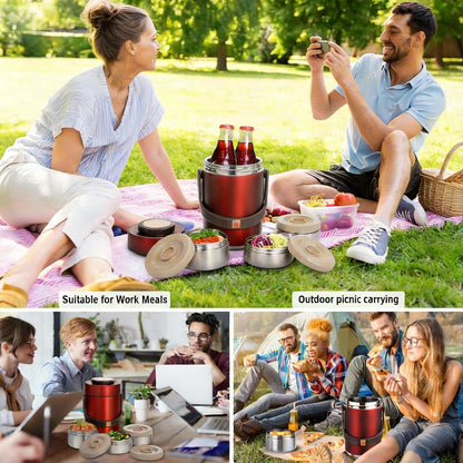 Pawovdeq 67oz Thermo for Hot Food,3-Layer Sealed Stackable Food Thermo,with Lunch Bag Soup Thermo,It Is Suitable for Daily Office Meals and Outdoor Meals (67 oz Red)