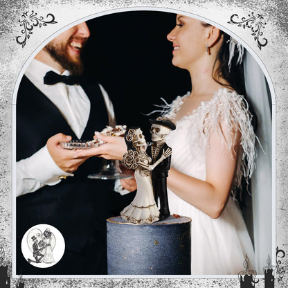 LemonRoad Day-of-the-Dead Couple Skeleton Decor Bride and Groom Skeleton Dia De Los Muertos Figurines Day of the Dead Decorations Halloween Gothic Wedding Cake Topper Decor(Standing)