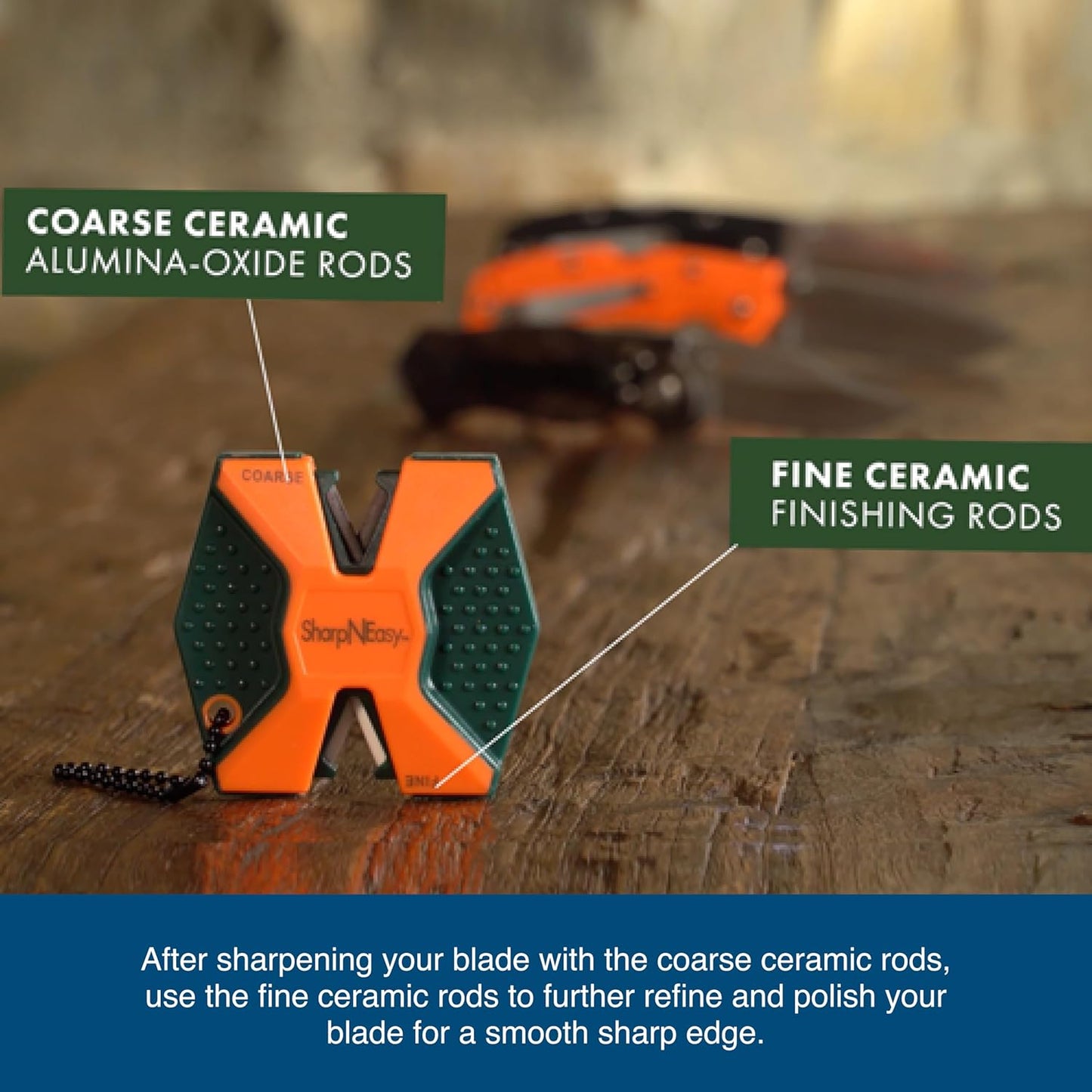 AccuSharp 2-Step Knife Sharpener, Coarse and Fine Rods, Hones & Restores Kitchen Knives, Keychain Pull Through, Blaze