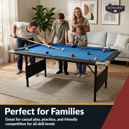 Hathaway Fairmont Portable 6-Ft Pool Table for Families with Easy Folding for Storage, Includes Balls, Cues, Chalk, Blue