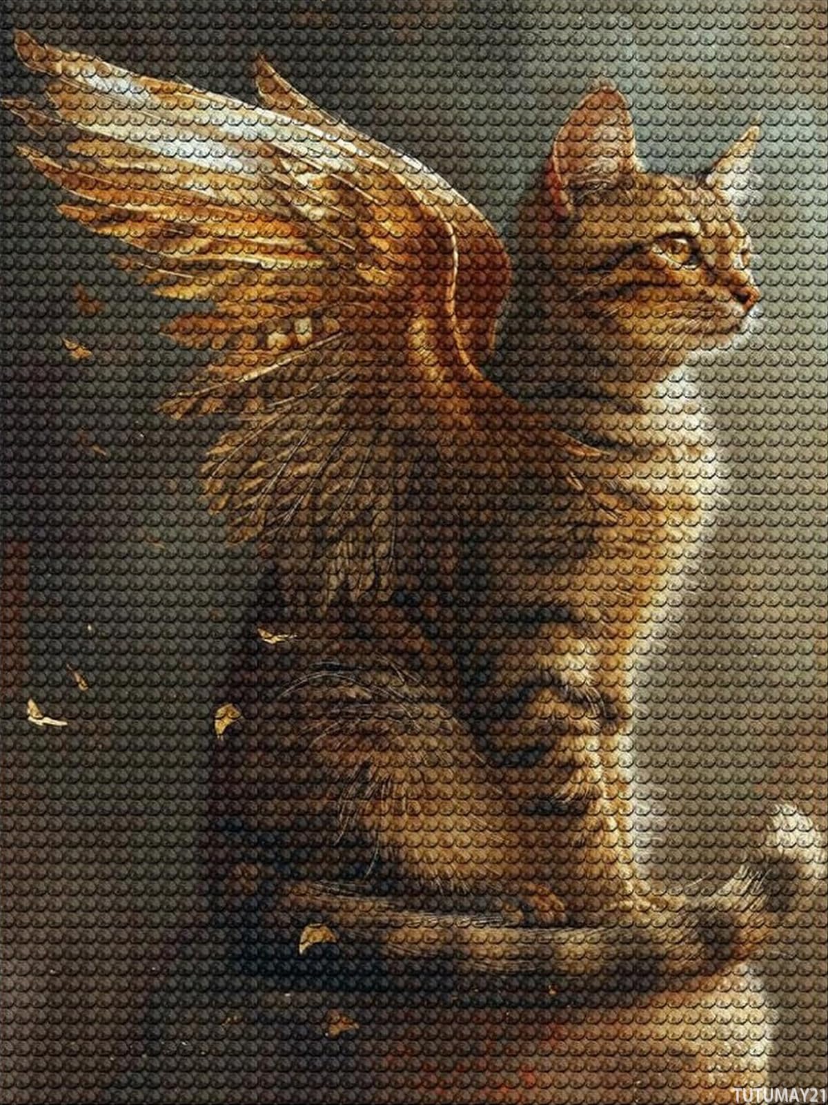 TUTUMAY21 A Pretty Brown Tabby Cat Diamond Drawing Art Kit for Adults Fantasy Animal Design DIY Diamond Art Painting for Beginners Full Drill Round Gem Art Painting for Crafts Home Wall Decor 12x16in