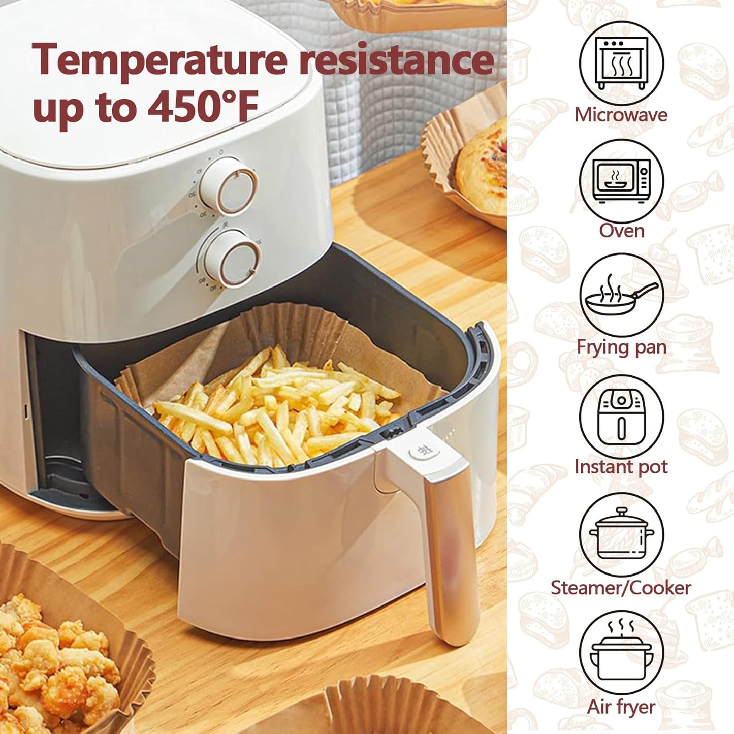 Skiennix 10-Inch Air Fryer Liners - 100 Pack Non-Stick Parchment Paper Sheets for Healthy Cooking | Fits 5-8 QT Air Fryers
