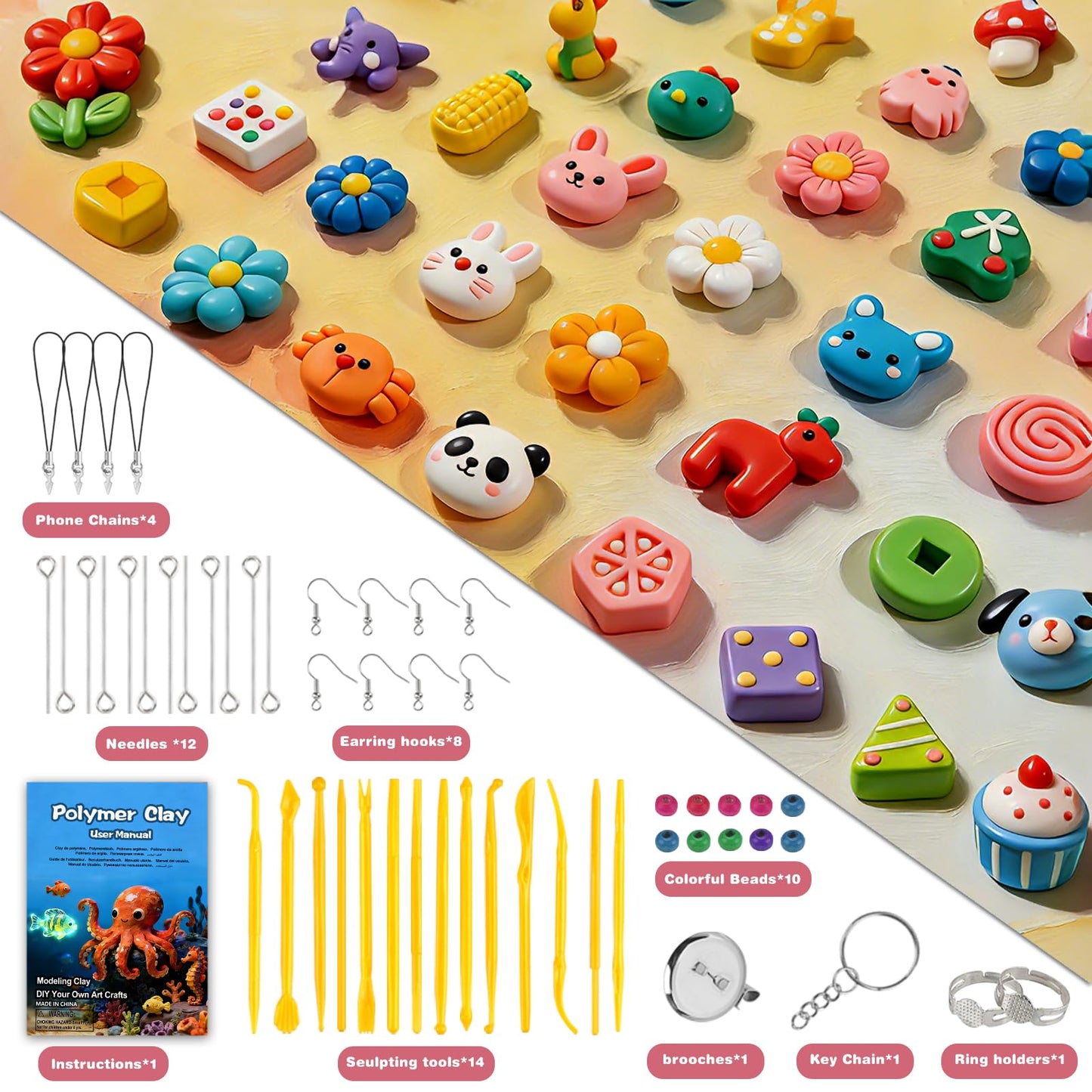 Ixiaoyoo 60 Colors Polymer Clay, DIY Modeling Clay Starter kit for Kids, Oven Baked Model Clay Art & Crafts Toys with Sculpting Tools, Non-Sticky, Birthday & Christmas Gift for Kids & Adults Artists