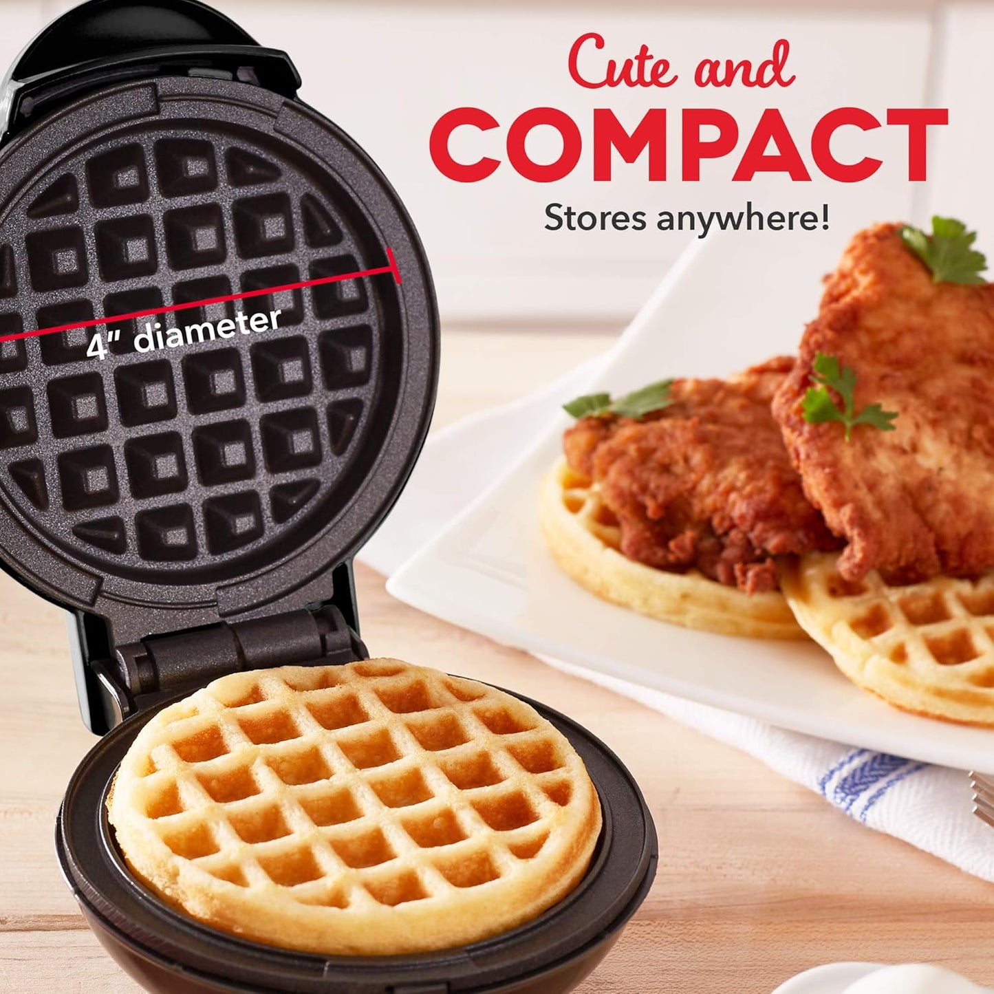 DASH Mini Waffle Maker: 4” Nonstick Waffle Iron with Quick Heat-Up, Perfect for Kids and Families