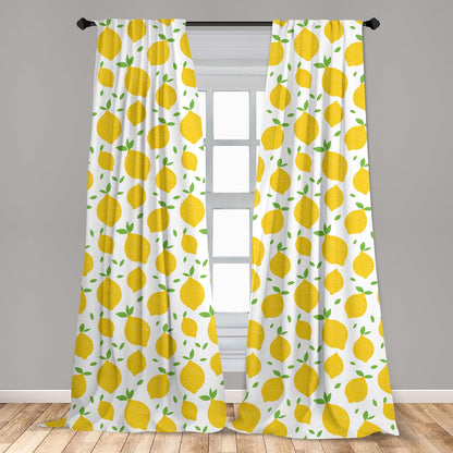Ambesonne Lemons Window Curtains, 2-Panel Set with Rod Pocket, Modern Summer Citrus Fruits Illustration, 28" x 63",