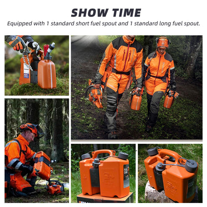 Fuel Container with Spill Proof Smart Control Spout with Bonus Spout Extender, Fuel Can 5 L + 2.5 L Oil 0000 881 0113 00008810113 With Two tool carriers for Shtil Chainsaw – Orange