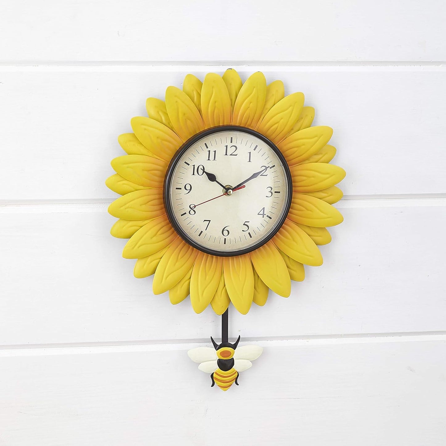 Wall Hanging Flower Clock with Analog Number Face, Sunflower Design
