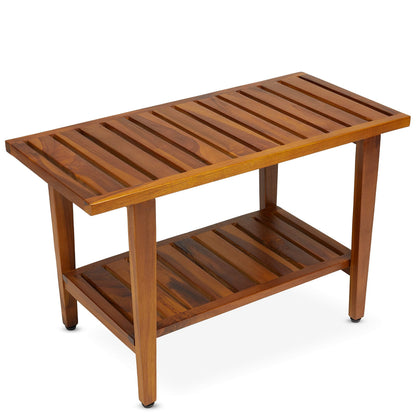 TeakCraft Teak Shower Bench with Shelf 30 inch Wood Spa & Shower Stool - Fully Assembled, The Liv