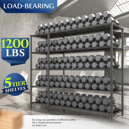 Romorgniz 70.8H Wire Shelving Rack, 5Tier Metal Shelving Unit,1200LBS Heavy Duty Storage Shelves,Adjustable Pantry Shelves, Metal Shelf and Storage Rack,Industrial Shelving 52.36W x13.78Dx70.8H,2PCS