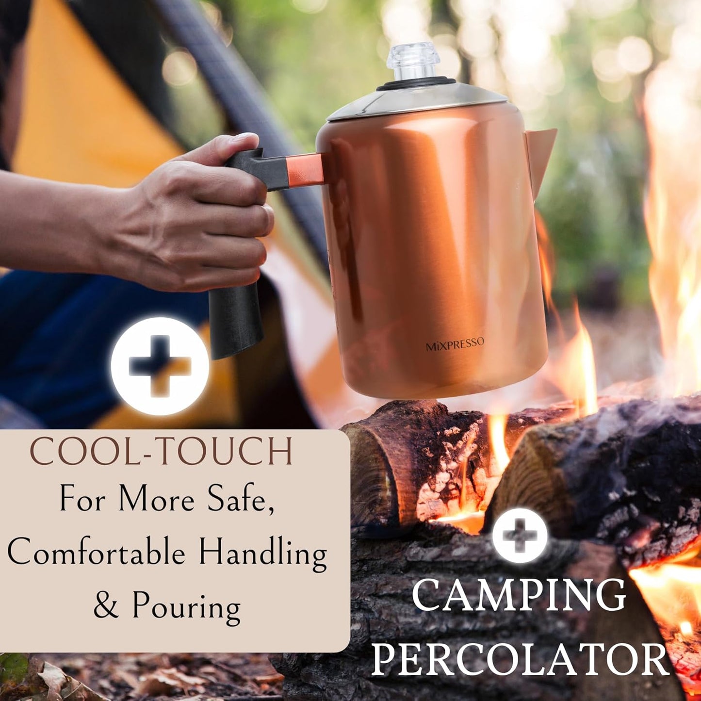 Mixpresso 37oz Stainless Steel Stovetop Coffee Percolator, 5-8 Cup Copper Coffee Pot for Camping