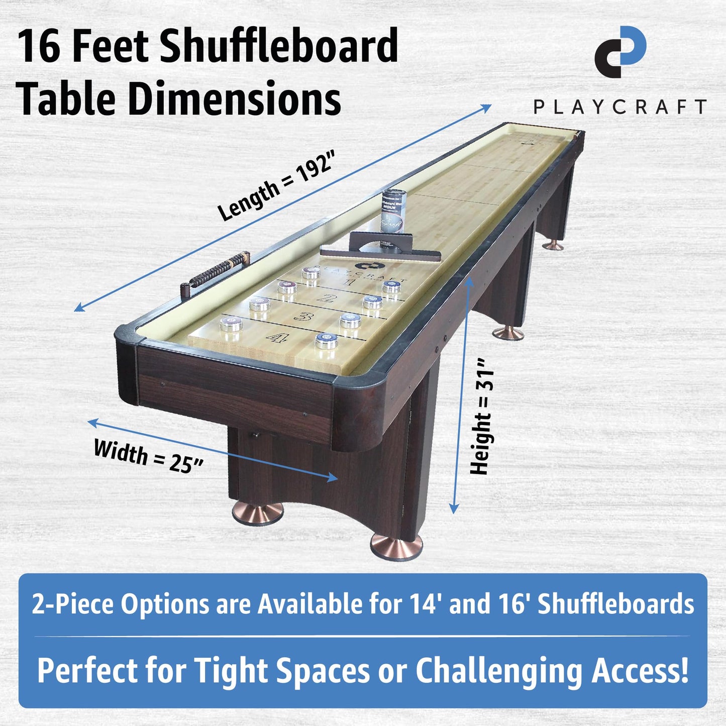 Playcraft Woodbridge Shuffleboard Table with Storage Cabinet - Shuffle Board Game Table Set with Matching Abacus, 8 Pucks, Brush & Wax (Made in USA) - Pro Style Climate Adjusters - Espresso - 16ft