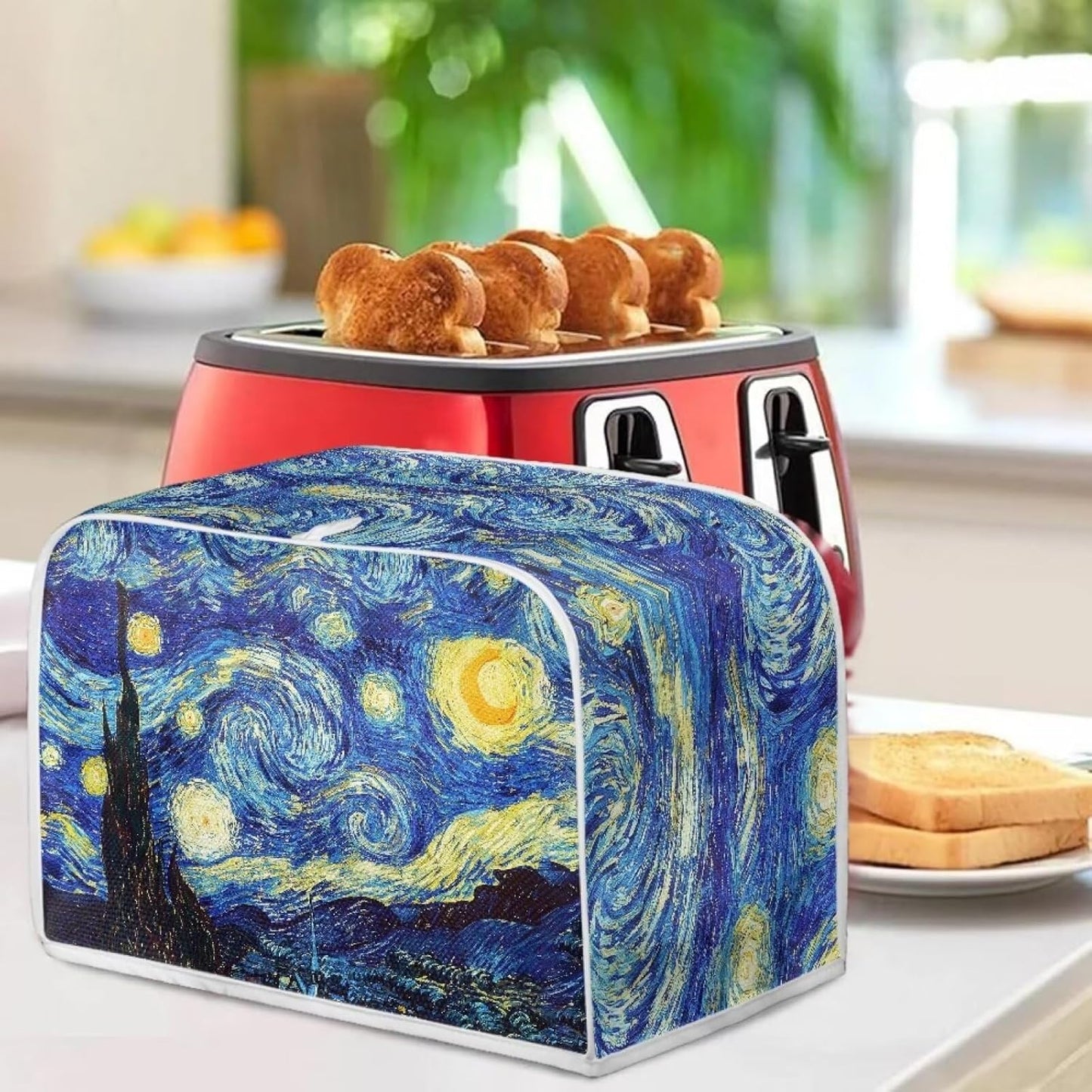 ZFRXIGN Starry Night Toaster Cover for 4 Slice Small Appliance, Washable Blue Dust Cover with Top Handle