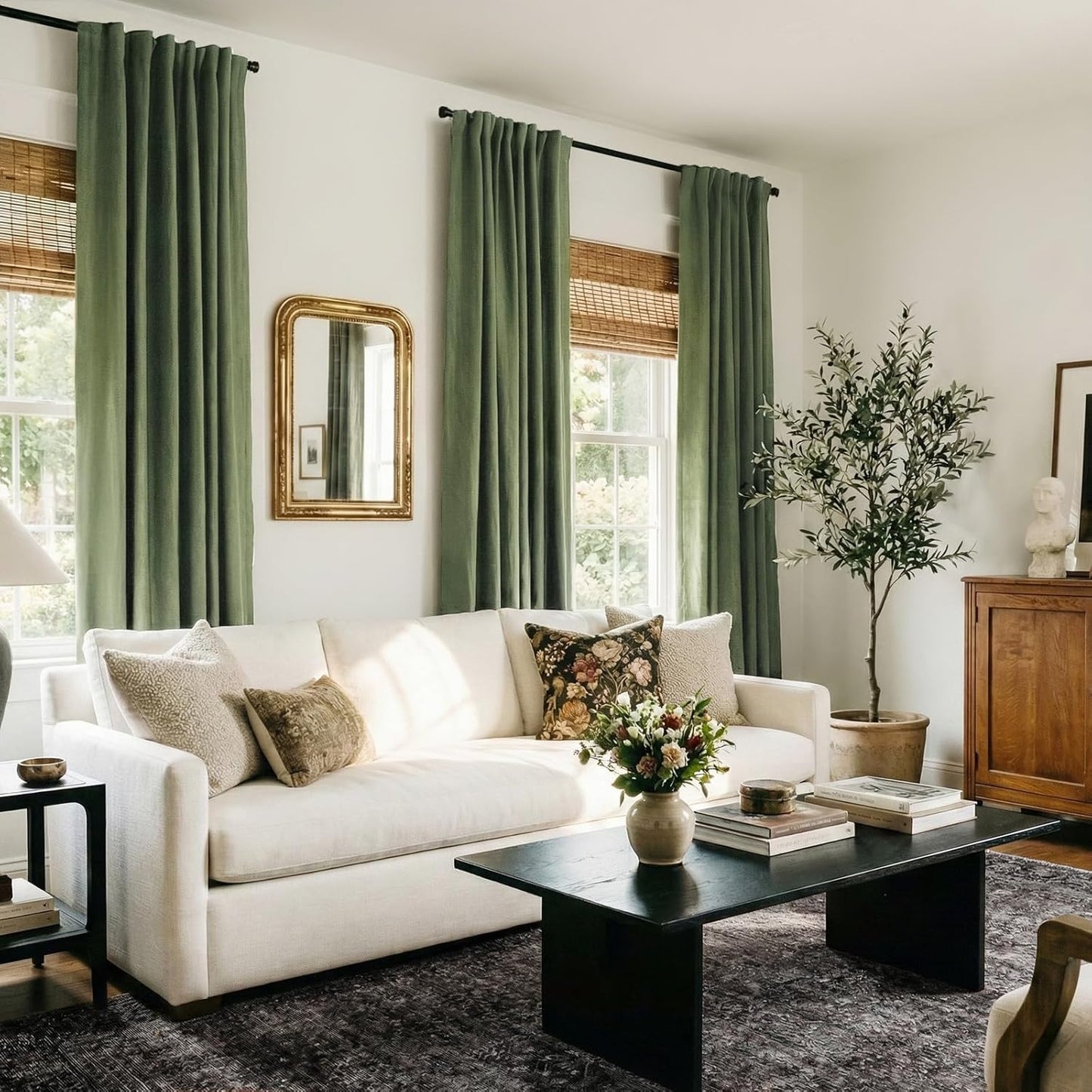 Skiennix 100% Blackout Curtains - Thermal Insulated Olive Green Drapes, 50" W x 102" L, 2 Panels Set