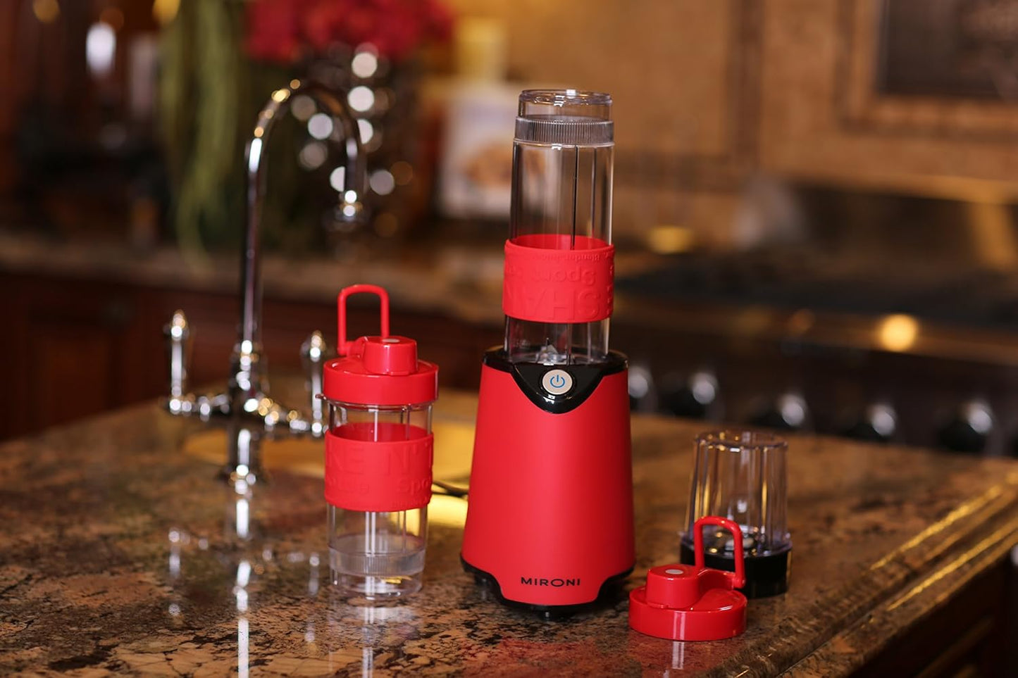 Personal 500-Watt Mini Blender and Smoothie Maker - Includes Grinder Cup, 2 Blender Bottles and Recipe Booklet, Red