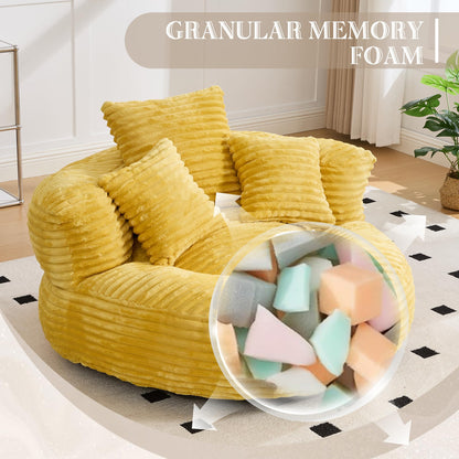 KEIKI Oversized Bean Bag Sofa Chair with Armrests & Pillows, Corduroy Beanbag Chair for Adults & Teens, Memory Foam Lazy Sofa No Assembly, Cozy Dorm Room & Apartment Furniture