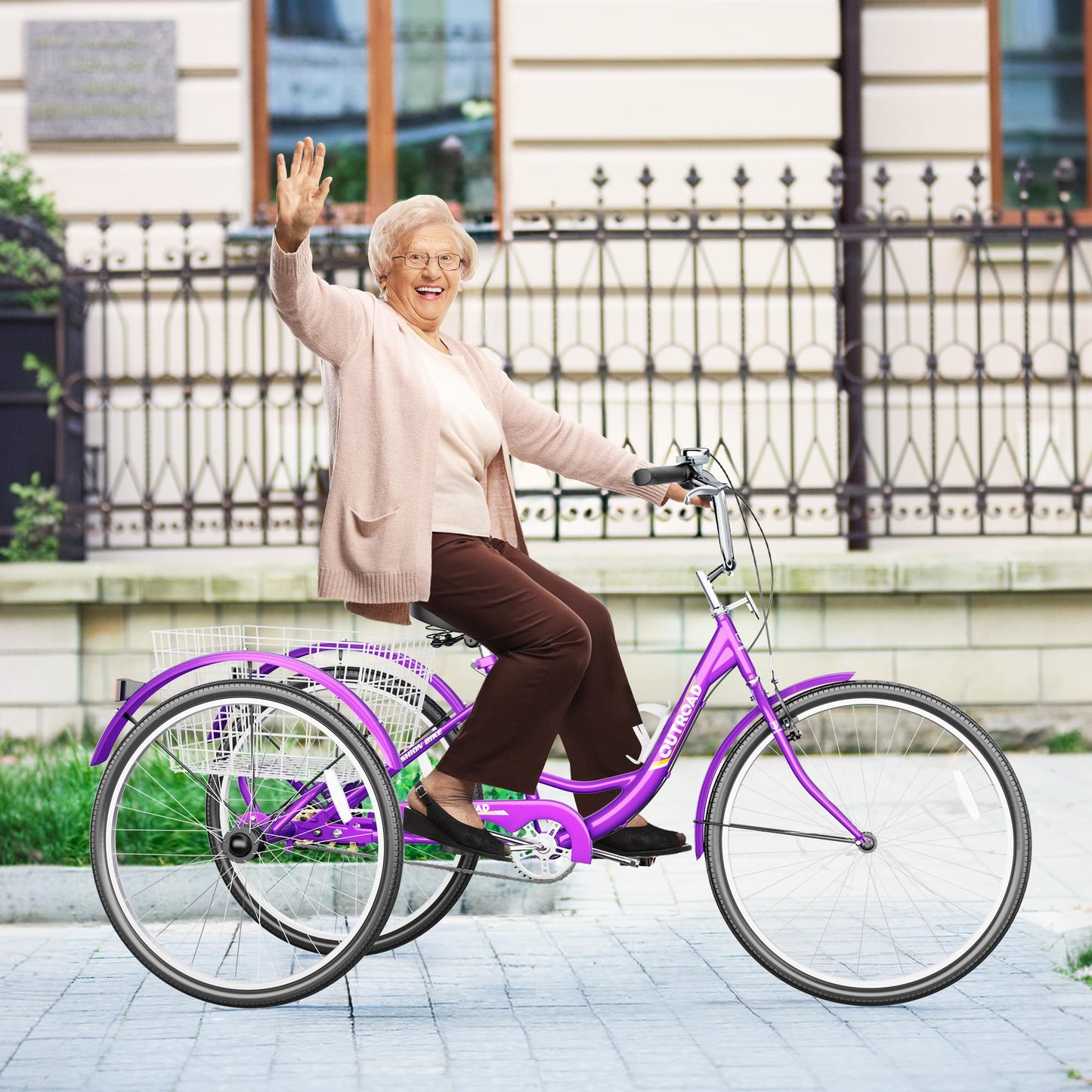 MarKnig 1 Speed Adult Tricycle, 3 Wheel Bikes with Large Basket, Cruiser Bike for Women/Men/Seniors, Adult Trike for Outdoor/Shopping/Recreation/Picnic(24Inch Purple)