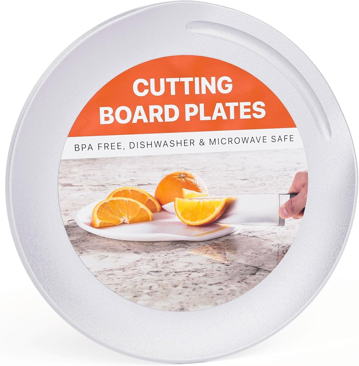 Round Cutting Board Plates, 10 Inch with Juice Grooves, Durable BPA-Free & Dishwasher Safe, White