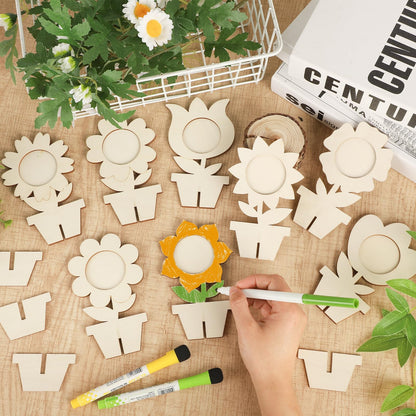 8Pcs Flower Spring Wood Crafts to Paint, Wooden Flowers Picture Frame for Craft, 3D Unfinished Spring Picture Frame Craft for Painting, DIY Mother’s Day Gifts Flower Cutouts for Painting Decorations