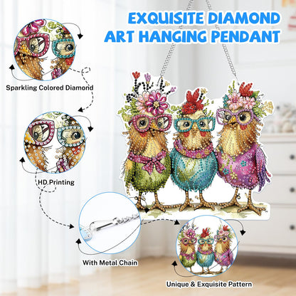 Bowetile Hanging Diamond Art Chicken Kits for Adults, 5D Special Shape Diamond Painting Chicken Kits, Animal Diamond Gem Art Suncatchers Painting Pendant Ornament for Home Garden Wall Decor